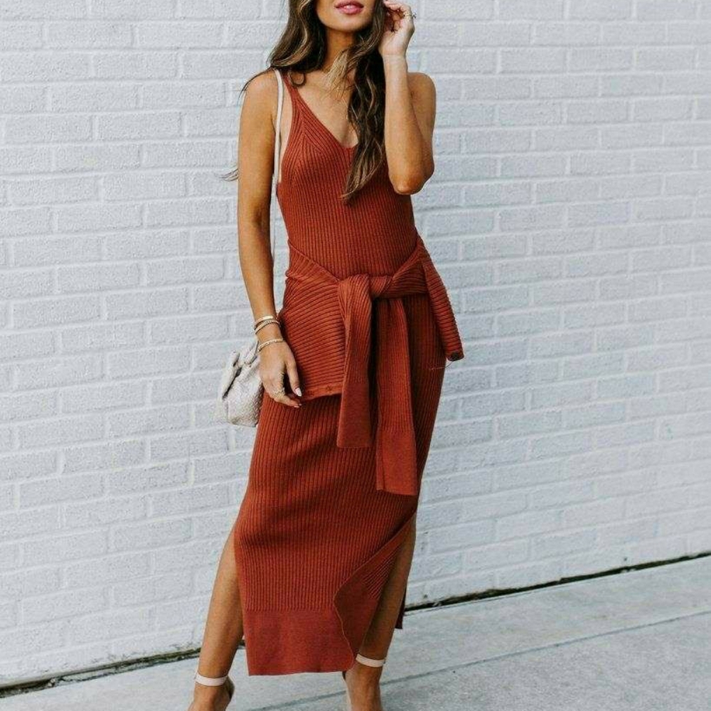 Peony Ribbed Knit Midi Dress